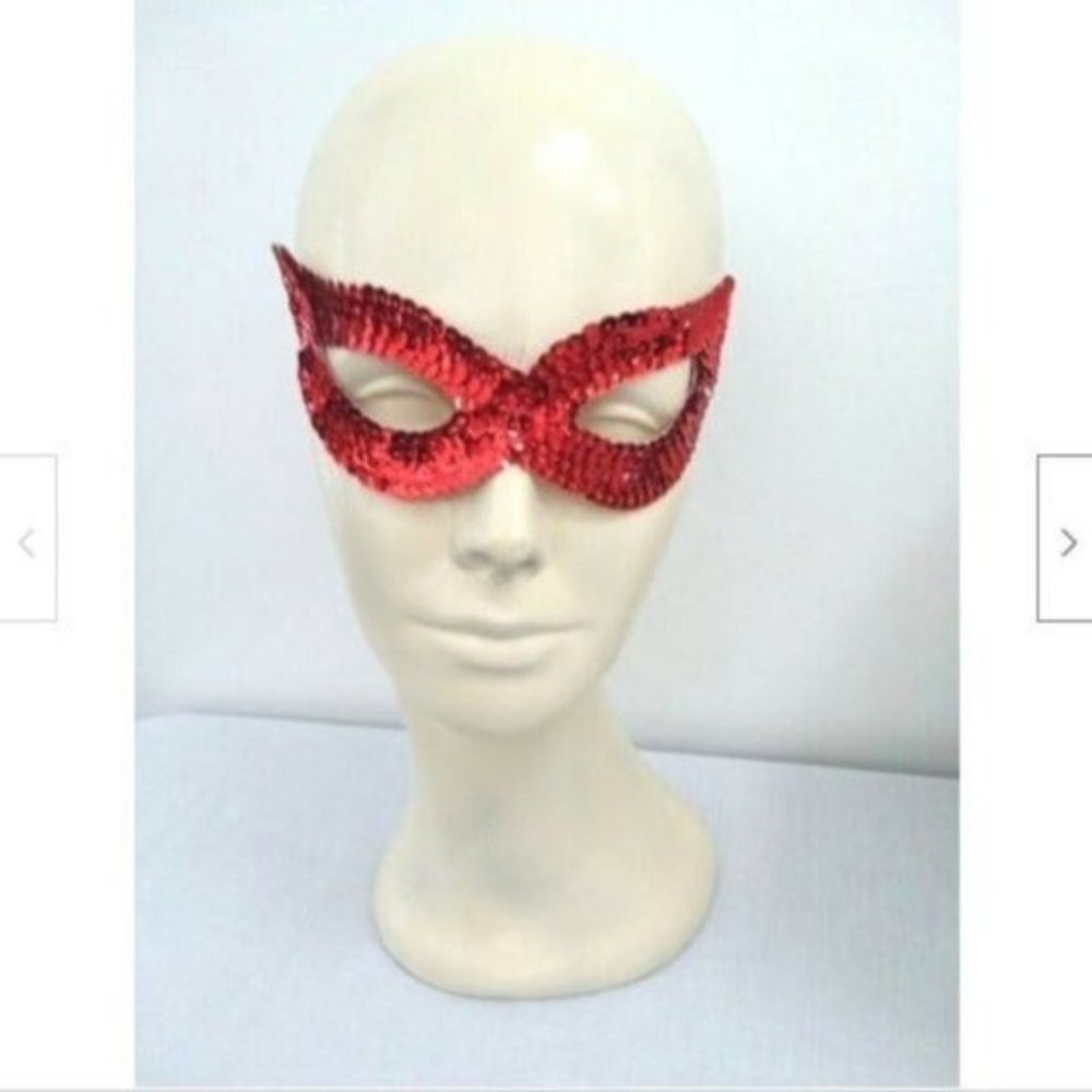 RED SEQUIN Mask Cat Eye Halloween Costume Carnival Mardi Gras Roleplay Party